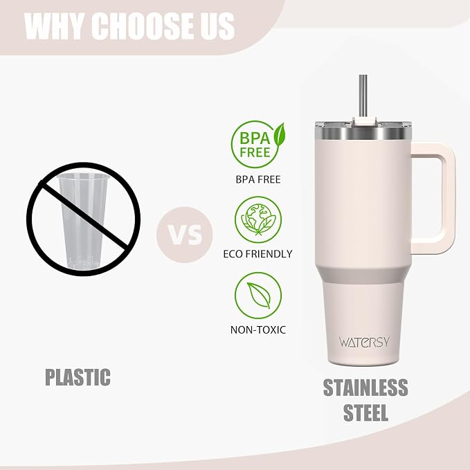 20 oz Tumbler with Handle,Tumbler with Lid and Straw,Double Wall Insulated Cup Stainless Steel Travel Mug(Cold for 34 Hours),Water Bottle for Iced Tea,Coffee,Cold Beverages(Ivory Beige) - Image 5