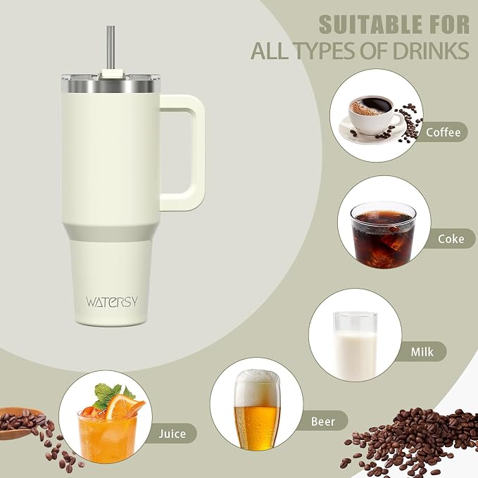 20 oz Tumbler with Handle,Tumbler with Lid and Straw,Double Wall Insulated Cup Stainless Steel Travel Mug(Cold for 34 Hours),Water Bottle for Iced Tea,Coffee,Cold Beverages(Cream White) - Image 6
