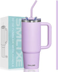30 oz Tumbler with Handle, Tumbler with Lid and Straw, Double Wall Vacuum Insulated Travel Mug Stainless Steel Tumbler for Hot and Cold, Cupholder Friendly (Purple) by smlixe