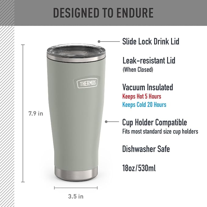 THERMOS ICON SERIES, Stainless Steel Tumbler with Slide Lock, 18 Ounce, River Rock - Image 2