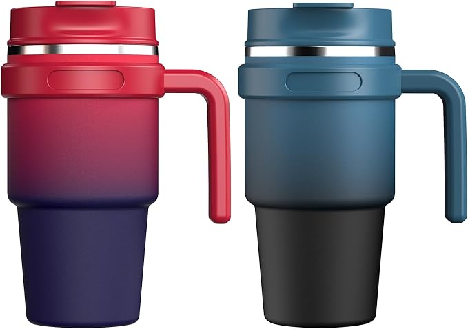 ALOUFEA 20 oz Insulated Coffee Mug Tumbler with Handle, Stainless Steel Travel Mug Tumbler with Lid and Straw,Double Wall Vacuum Leak Proof Ice Coffee Thermal Cup, Dark Rainbow/Indigo Black by ALOUFEA