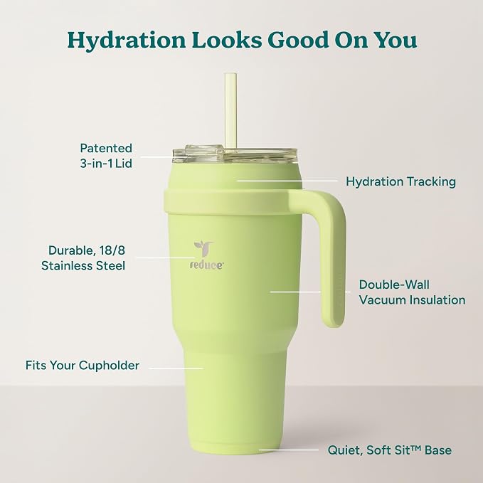 REDUCE 40 oz Stainless Steel Tumbler with Handle - Dual-Wall Vacuum Insulated Travel Mug, Sweat-Proof Lid & Reusable Straw - Keeps Drinks Cold for 24 Hrs, Fits Cupholders, Dishwasher Safe - Mojito - Image 4