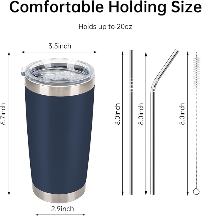 IEOVIEE 32 Pack, 20oz Stainless Steel Bulk Tumblers with Lids and Straws, Double Wall Insulated Travel Coffee Mug, Durable Powder Coated Tumbler Bulk Cup for Cold and Hot Drinks (Navy Blue) - Image 3