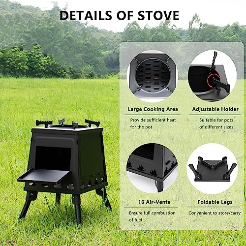Camping Wood Stove, Portable Wood Burning Stove, Backpacking Folding Camp Tent Heat Mini Outdoor Stove with Carrying Bag, for Cooking Heating Picnic hiking BBQ Travel RV (Large) - Image 5