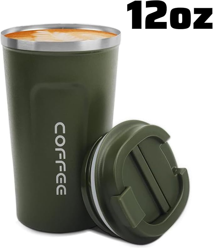 MOMSIV 12oz Travel Mug, Insulated Coffee Cup with Leakproof Lid, Vacuum Stainless Steel Double Walled Reusable Tumbler for Hot and Cold Water Coffee and Tea In Travel and Car Armygreen - Image 8