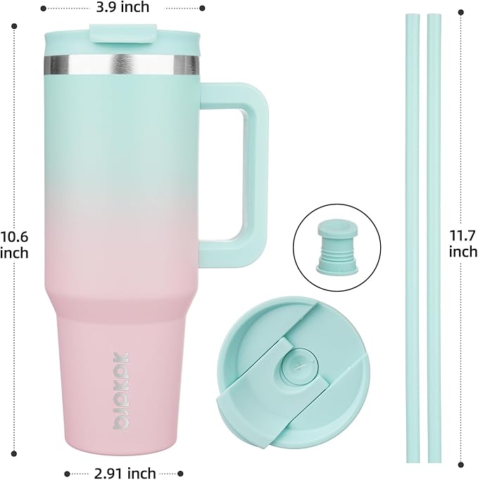 BJPKPK Tumbler With Handle And Straw 40oz Insulated Tumbler Cups With Lid Stainless Steel Travel Coffee Mug,Bubble Gum - Image 3