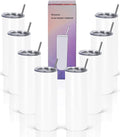 8 Pack 20 Oz Straight Skinny Tumblers,Individually Gift Boxed Stainless Steel Slim Skinny Tumbler Set Bulk, 20 Oz Insulated Slim Thin Travel Tumbler Cup for Diy, White by Wzaytia