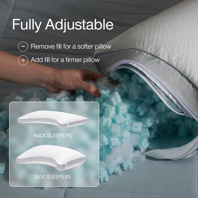 Coop Home Goods Cool+ Crescent Adjustable Pillow, Queen Size Plus Shaped Memory - Image 2
