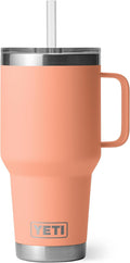 YETI Rambler 35 oz Tumbler with Handle and Straw Lid, Travel Mug Water Tumbler, Vacuum Insulated Cup with Handle, Stainless Steel, Lowcountry Peach by YETI