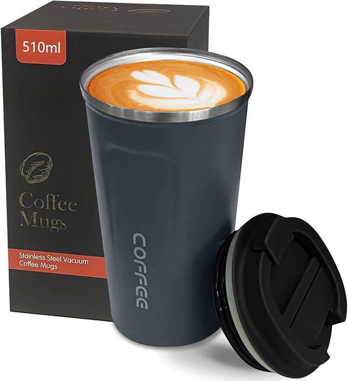 YINBAOGE Insulated Travel Coffee Mug, Spill & Leak Proof, Portable To Go Camping Stainless Steel Coffee Tumbler, Reusable Thermal Coffee Cup with Lid for Hot & Cold Drinks (2nd-Blue, 17 OZ) by YINBAOGE
