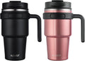 ALOUFEA 20 oz Insulated Coffee Mug Tumbler with Handle, Stainless Steel Travel Mug Tumbler with Lid and Straw,Double Wall Vacuum Leak Proof Ice Coffee Thermal Cup, Black/Rose Gold by ALOUFEA