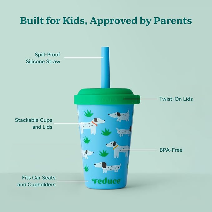 REDUCE GoGo's Kids Portable Tumbler Cups with Lids and Spill-Proof Straws - 5 Pack of Stackable 12 oz Tumblers with Twist-On Lids - Easy Storage, Dishwasher Safe - Scavenger Boy Set - Image 5