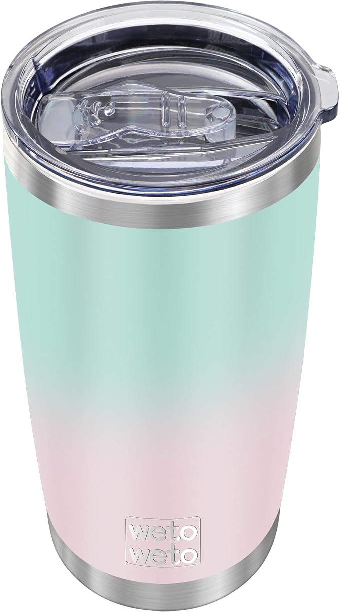 WETOWETO 20oz Insulated Stainless Steel Tumbler, Double Wall Vacuum Leak-proof Travel Coffee Mug, Powder Coated Water Cup (Green-Pink Gradient, 1 Pack) by Wetoweto