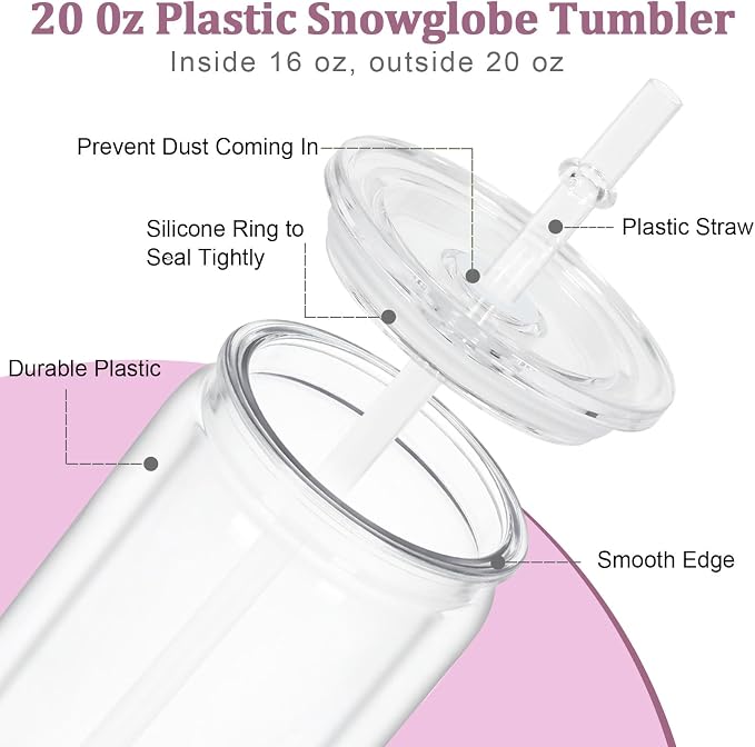 Maucircol 15 Pack Acrylic Snow Globe Tumbler, 20 Oz Pre Drilled Double Wall Snow Globe Supplies Kit, Plastic Snowglobe Tumbler DIY Kit Including Cups and DIY Tools - Image 3