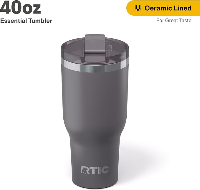RTIC 40oz Essential Tumbler with Lid, Ceramic Lined, Insulated, Stainless Steel, Metal, Double Wall Vacuum-Insulation, Travel Cup for Iced Coffee, Tea, Hot and Cold Drink, Graphite - Image 2