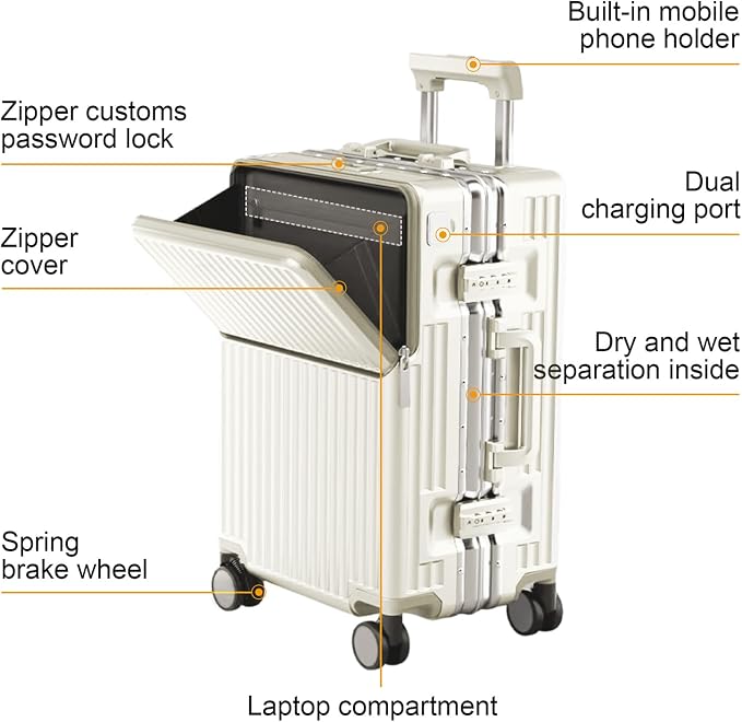 Zipperless Luggage, Polycarbonate Aluminum Hardshell, Expandable Carry-On - Image 3