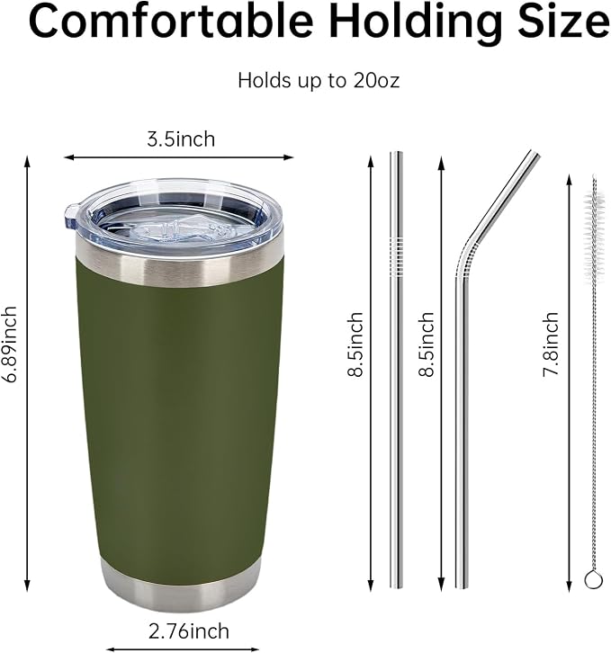 IEOVIEE 32 Pack, 20oz Stainless Steel Bulk Tumblers with Lids and Straws, Double Wall Insulated Travel Coffee Mug, Durable Powder Coated Tumbler Bulk Cup for Cold and Hot Drinks(Army Green) - Image 3