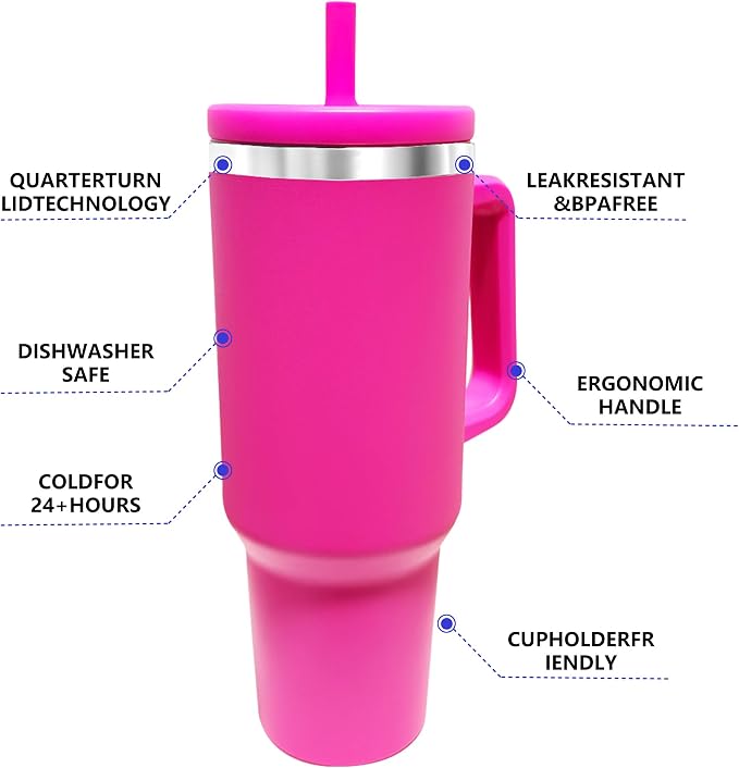 40-OZ Insulated Water Bottle,Insulated Stainless Steel Tumbler,Reusable Cold Drink Thermos,BPA-Free, Double-Wall Stainless Steel Water Bottle (Rose Red, 40, Fluid Ounces) - Image 5
