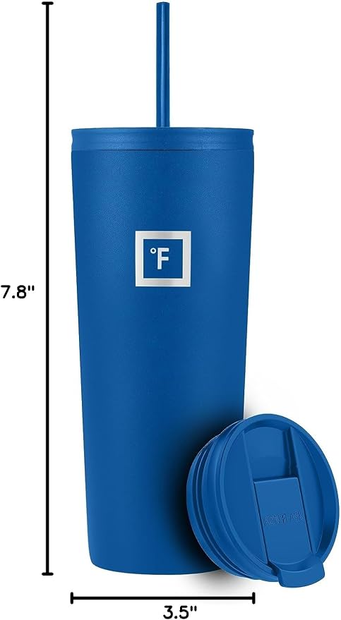 IRON °FLASK Classic Tumbler - Vacuum Insulated Stainless Steel Water Bottle, Double Walled, Drinking Cup, Insulated Travel Mug (Cobalt, 24 oz Solid Lid) - Image 8