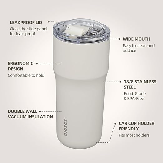 BJPKPK Insulated Tumbler with Lid,24oz Stainless Steel Tumbler,Double Wall Travel Coffee Mug Thermal cup,Keep Drinks Cold and Hot,White - Image 2