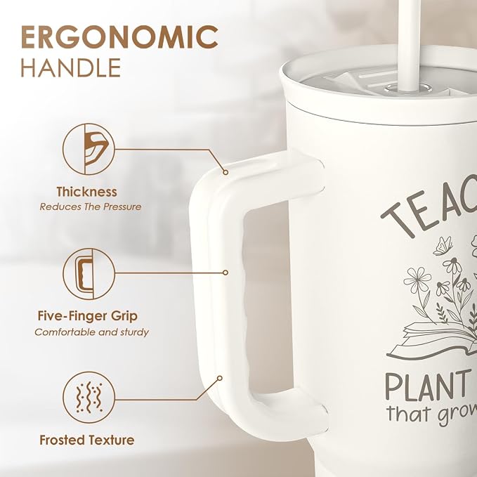 SANDJEST Teacher Appreciation Gift – 40oz Stainless Steel Insulated Tumbler with Handle and Straw - Teacher Nutrition Facts Travel Coffee Mug Cup for Women Back to School Birthday Christmas - Image 3