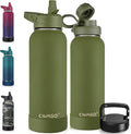 CIVAGO 40 oz Insulated Water Bottle With Straw, Stainless Steel Sports Water Cup Flask with 3 Lids (Straw, Spout and Handle Lid), Double Walled Travel Thermal Canteen Mug, Army Green by CIVAGO