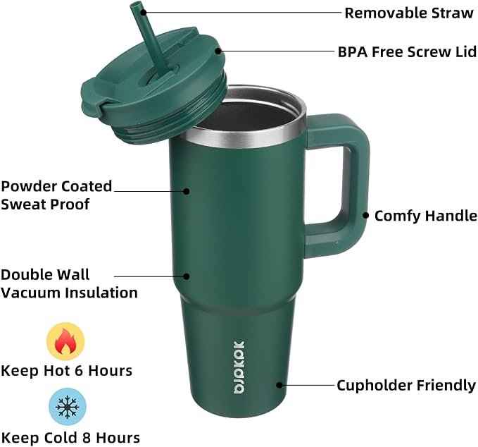BJPKPK Insulated Tumblers With Handle And Straw 30 oz Stainless Steel Tumbler Cups With Lid,Army Green - Image 2