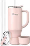 Renoj Insulated Mug 100% Leak Proof Insulated Water Bottle for Iced Coffee & Hot Drinks - Fits Car Cup Holder, Ideal Gift, 2 Straws & Silicone Boot - SnapShift Light Pink 40 oz by VisittheRenoj