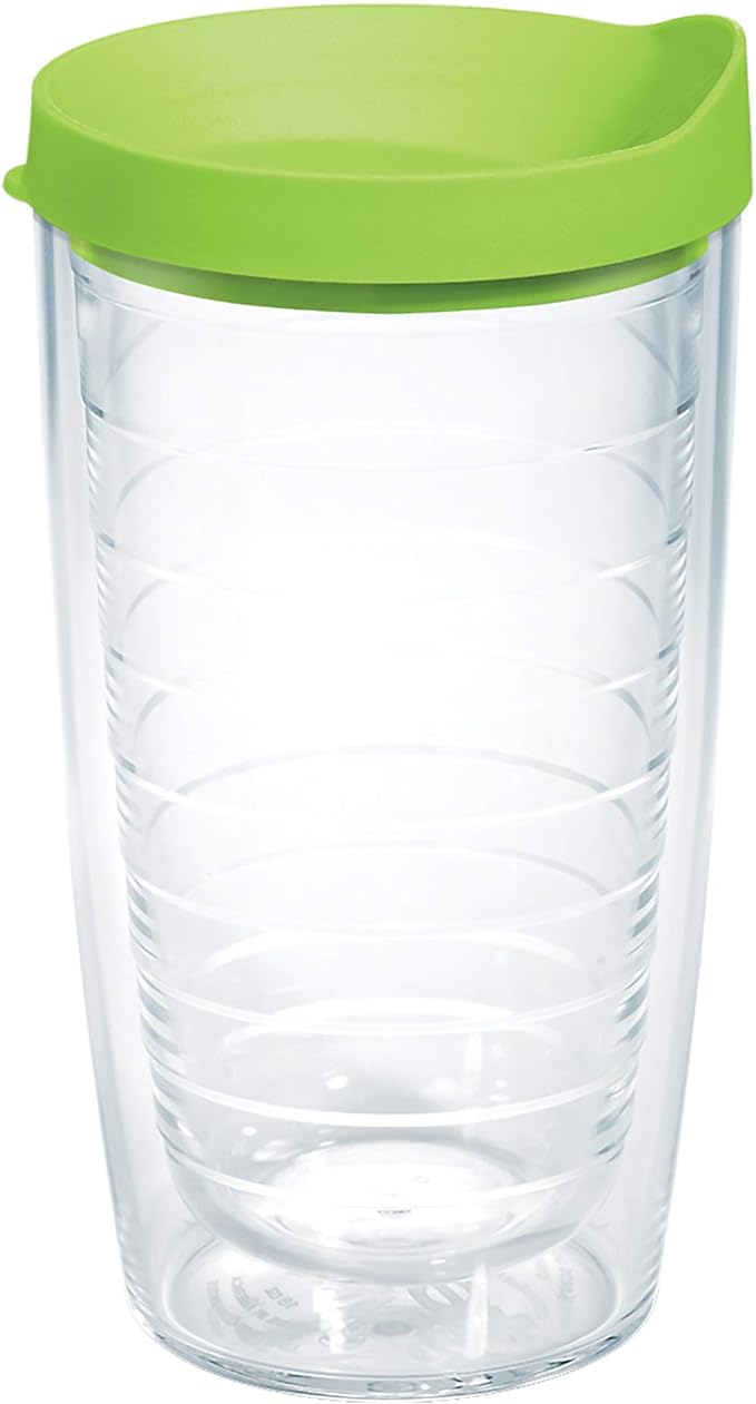 Tervis Clear & Colorful Lidded Made in USA Double Walled Insulated Tumbler Travel Cup Keeps Drinks Cold & Hot, 16oz, Lime Green Lid by TervisTumblerCompany