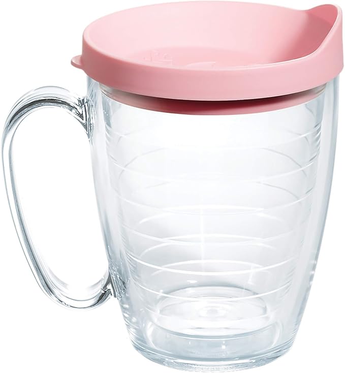 Tervis Clear & Colorful Lidded Made in USA Double Walled Insulated Tumbler Travel Cup Keeps Drinks Cold & Hot, 16oz Mug, Pink Lid by TervisTumblerCompany