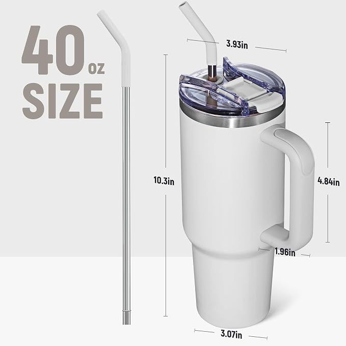 COKTIK 40 oz Tumbler With Handle and Straw, Insulated Tumbler With Leakproof Lids, Stainless Steel|BPA-Free, Cold for 24 H (Grey) - Image 2