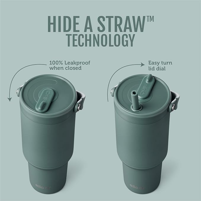 Ello Oasis Go+ 26oz Tumbler with Top Handle and Retracting Straw | Reusable Insulated Stainless Steel Cup, 100% Leakproof Water Bottle, 24 Hours Cold, Cup Holder Friendly For Travel | Alligator - Image 2