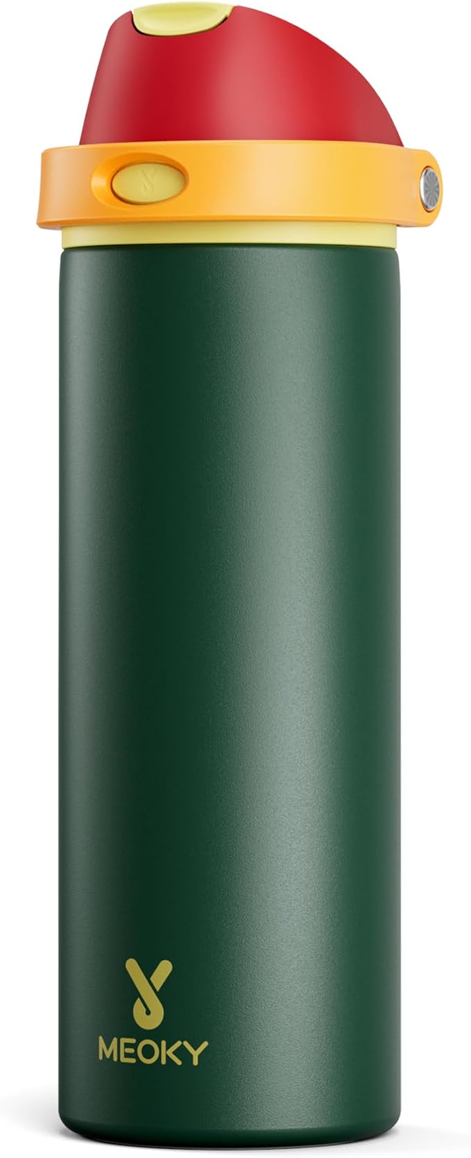 24 oz Insulated Water Bottle with Straw: Meoky Stainless Steel Metal Water Bottle with 2-in-1 Lid - Leak Proof, Cold for 24 Hours, Protective Silicone Base, BPA-Free for Sports Travel Car, Evergreen by MEOKY