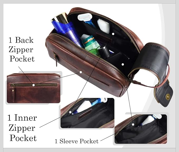 10" Premium Leather Toiletry Travel Pouch - Image 5