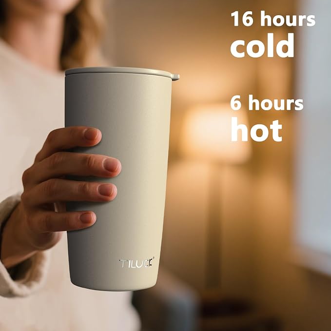 TILUCK 20 oz Insulated Tumbler with BPA-Free Lid, Stainless Steel Vacuum Travel Coffee Mug, Double Wall Coffee Tumbler（20oz，Matte MistyGray） - Image 3