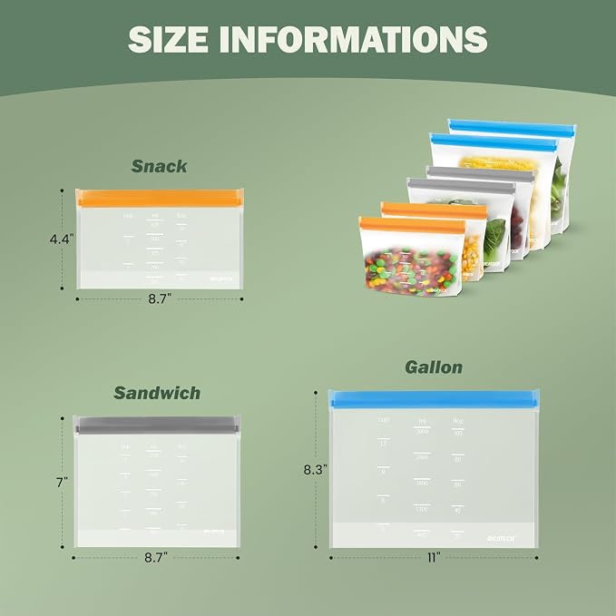 IDEATECH Reusable Sandwich Bags Gallon Freezer Bags Leakproof & Dishwasher Safe - Image 6