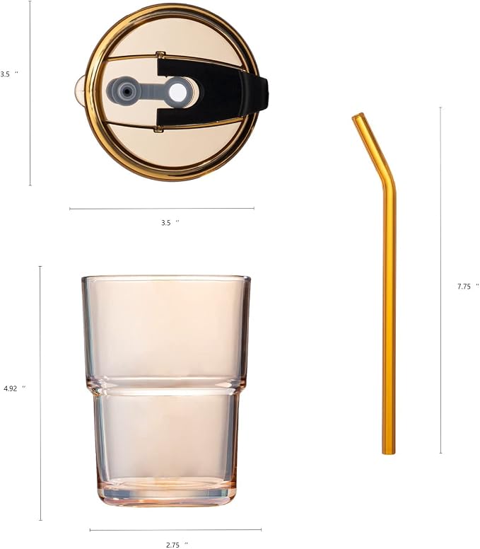 BLUEPOLAR 13oz/400ml Tumbler Water Glass, Cups with Straw and Lid Sealed Carry on for Coffee, Iced Tea, Thick Wall Insulated Glass Cup（Amber 2-Pack） - Image 4