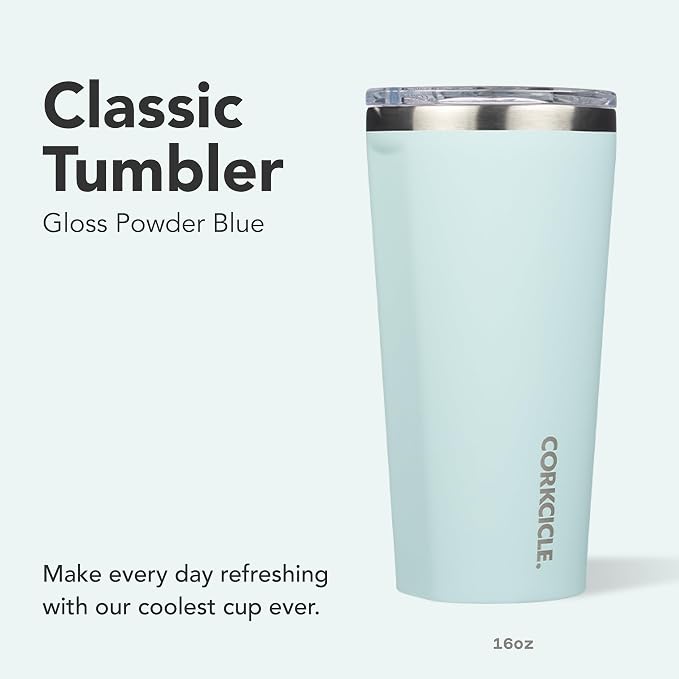 Corkcicle Classic Tumbler - Keeps Drinks Hot for 3 Hours - Triple-Insulated Stainless Steel - Cupholder Friendly - Holiday Mug Gift - Great for Gifting Warmth - 24 oz - Gloss Powder Blue - Image 2