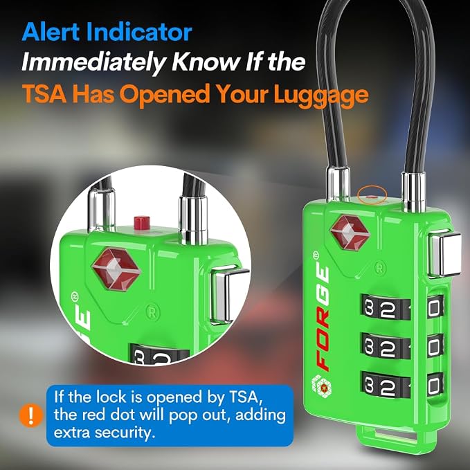 TSA Approved Cable Luggage Locks, Re-settable Combination - Image 3