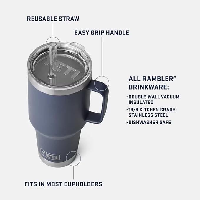 YETI Rambler 35 oz Tumbler with Handle and Straw Lid, Travel Mug Water Tumbler, Vacuum Insulated Cup with Handle, Stainless Steel, Papaya - Image 3