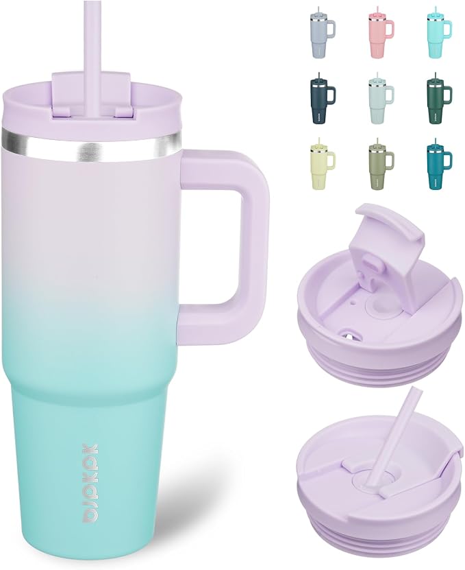 BJPKPK Tumbler With Handle 30 oz Stainless Steel Insulated Tumbler With Lid And Straw For Water Or Ice Coffee,Lavender Green by BJPKPK