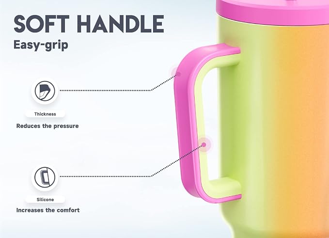 Meoky 40oz Tumbler with Handle, Leak-proof Lid and Straw, Insulated Coffee Mug Stainless Steel Travel Mug, Keeps Cold for 34 Hours or Hot for 10 Hours (Carnival) - Image 4