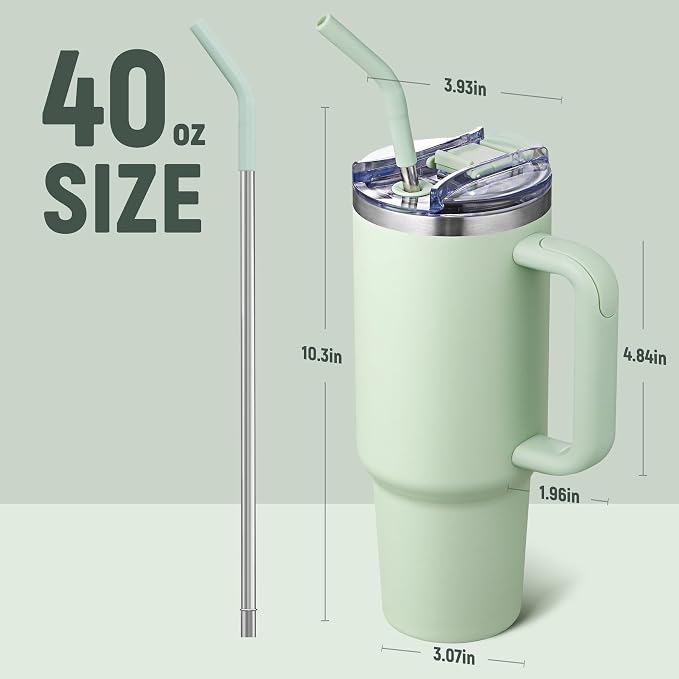 COKTIK 40 oz Tumbler With Handle and Straw, Insulated Tumbler With Leakproof Lids, Stainless Steel|BPA-Free, Cold for 24 H (Seafoam) - Image 2