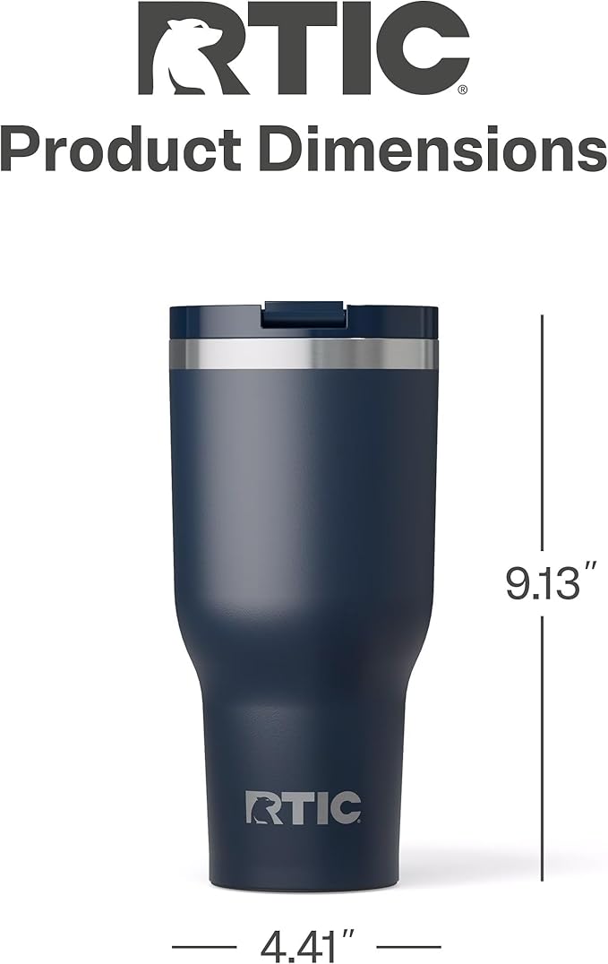 RTIC 40oz Essential Tumbler with Lid, Ceramic Lined, Insulated, Stainless Steel, Metal, Double Wall Vacuum-Insulation, Travel Cup for Iced Coffee, Tea, Hot and Cold Drink, Navy - Image 5