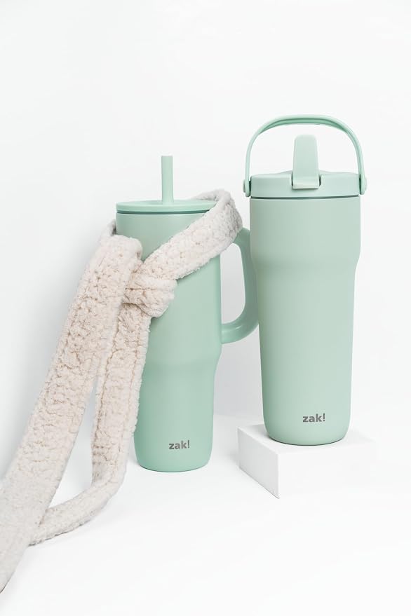 Zak Designs Sutton Travel Tumbler for On the Go, 30oz Stainless Steel with Vacuum Insulation, Straw Spout, Carry Handle for Cold Drinks (Icicle Mint Green) - Image 9