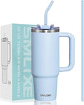 30 oz Tumbler with Handle, Tumbler with Lid and Straw, Double Wall Vacuum Insulated Travel Mug Stainless Steel Tumbler for Hot and Cold, Cupholder Friendly (Blue) by smlixe