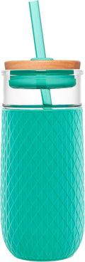 Ello Devon 18oz Glass Tumbler with Straw, Friction Fit Bamboo Wood Lid and Silicone Sleeve | Perfect for Iced Coffee, Tea, and Smoothies by Ello