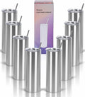 8 Pack 20 Oz Straight Skinny Tumblers, Individually Gift Boxed Stainless Steel Slim Skinny Tumbler Set Bulk, 20 Oz Insulated Slim Thin Travel Tumbler Cup for Diy, Silver by Wzaytia