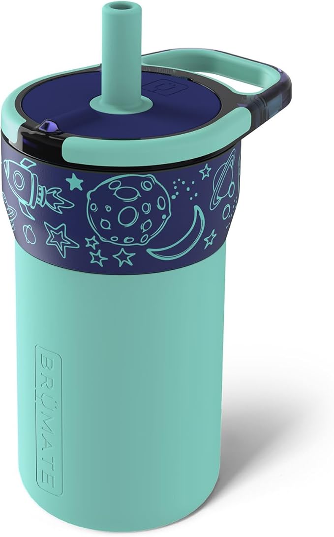 BrüMate Leap 12oz 100% Leakproof Kids Tumbler with Handle and Silicone Soft Straw | Drop Resistant Silicone Sleeve | For Kids 4+ | Insulated Stainless Steel | Cup Holder Friendly | 12oz (Outer Space) by Br%C3%BCMate