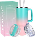 SYACOT 40 oz Tumbler with Handle and Straw Stainless Steel Insulated Tumbler Leak Proof Lid and Straw Lid Reusable Travel Mug Coffee Mug Cup Dishwasher Safe Keep Drinks Cold and Hot (Bubble Gum) by SYACOT